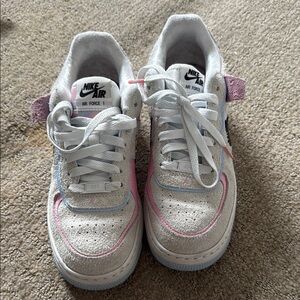 Nike Air Force 1 Sneakers - White with Pink and Blue Accents